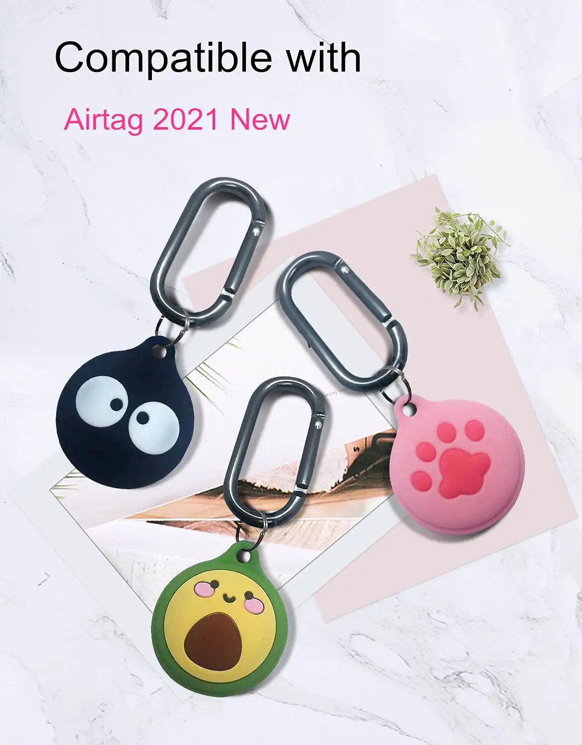 Carrehome 3 Pack Silicone Cases Compatible with Apple Airtag Case, Cute Cartoon Protective Holder for Airtag Keychain,Pet,Luggage,Newest Design