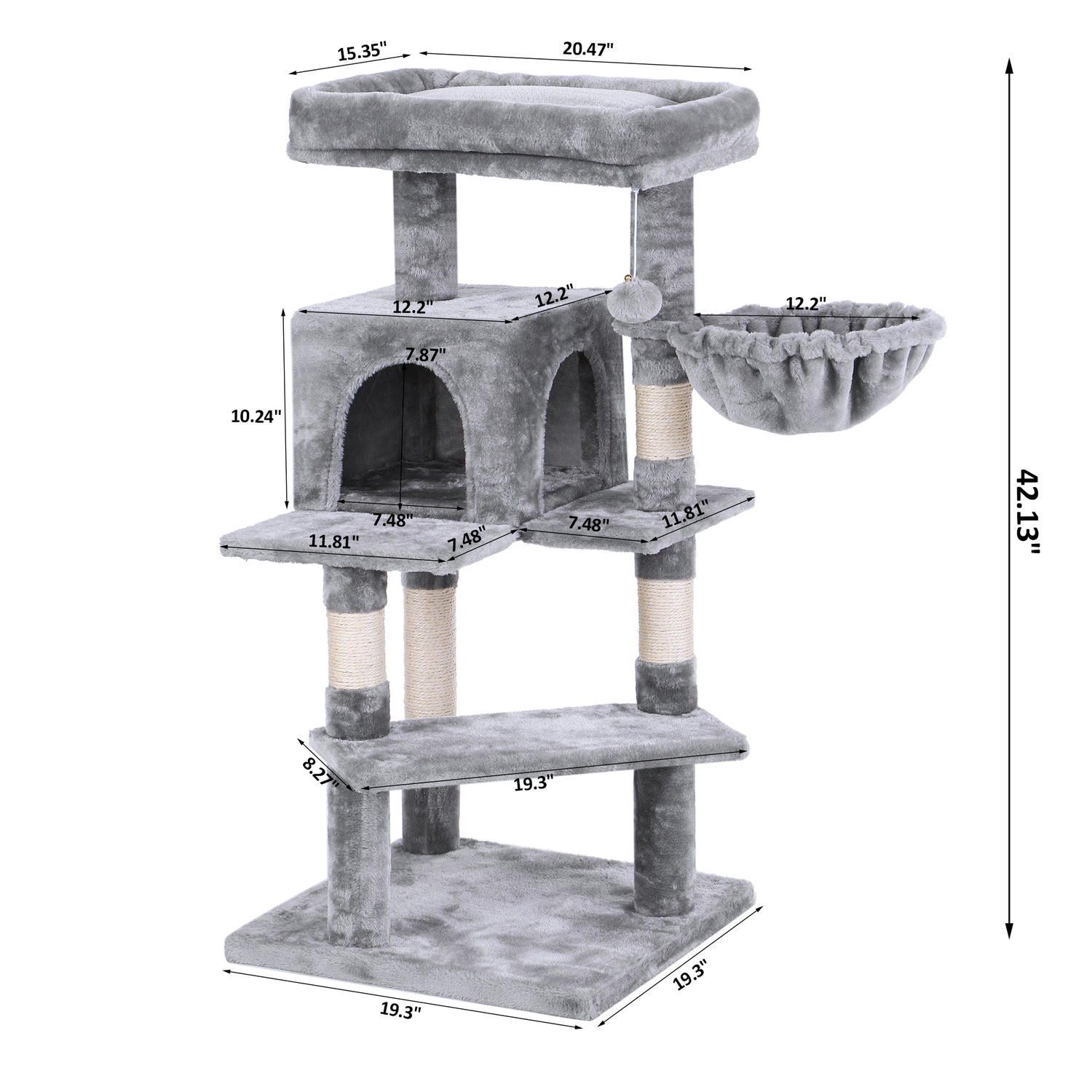 BEWISHOME Cat Tree Tower with Top Plush Perch Multi-Level Cat Condo Sisal Scratching Posts, Cat Play House Activity Center Cat Furniture MMJ12L Animals & Pet Supplies > Pet Supplies > Cat Supplies > Cat Furniture BEWISHOME   