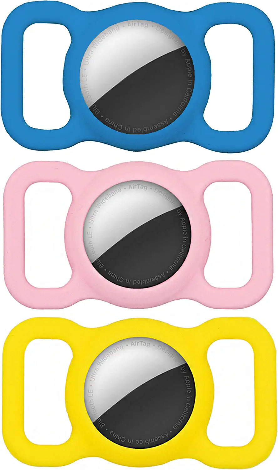 Dog Collar Holder Perfect for Apple Airtag 2 Pack - Protective Case and Airtag Holder for Pets, Backpacks - Air Tag Case (Blue & Pink) Electronics > GPS Accessories > GPS Cases Basman Blue, Pink & Yellow 3 Pack 