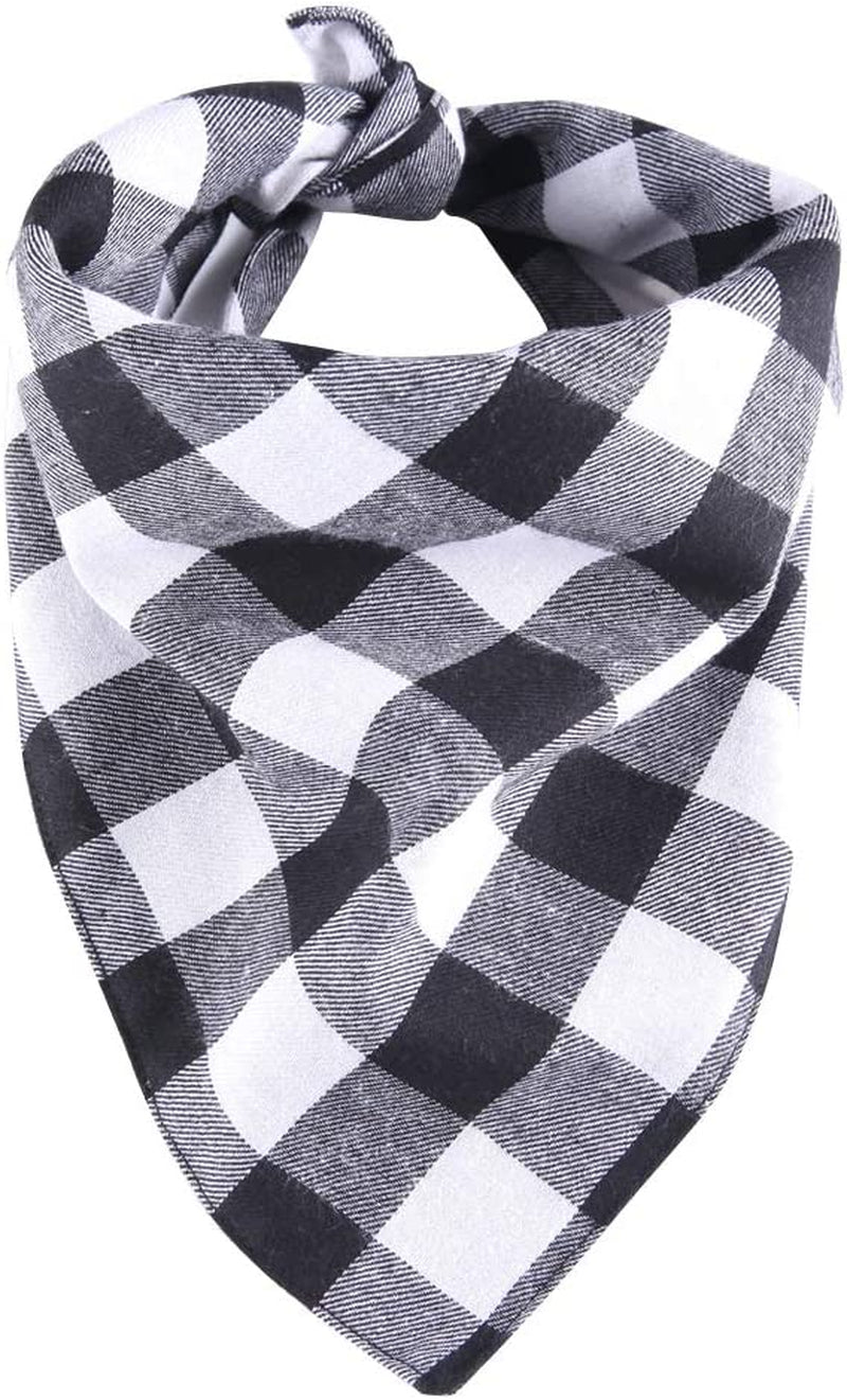 YAKA Pet Dog Bandana Triangle Bibs Scarf, Double-Cotton Plaid Printing Kerchief Set Accessories for Small and Medium Dog (Large/Neck Circumference Suitable9.8-19Inch, Pink and White Lattices) Animals & Pet Supplies > Pet Supplies > Dog Supplies > Dog Apparel YAKA Black and White lattices Small/Neck Circumference Suitable 8.6-15inch 