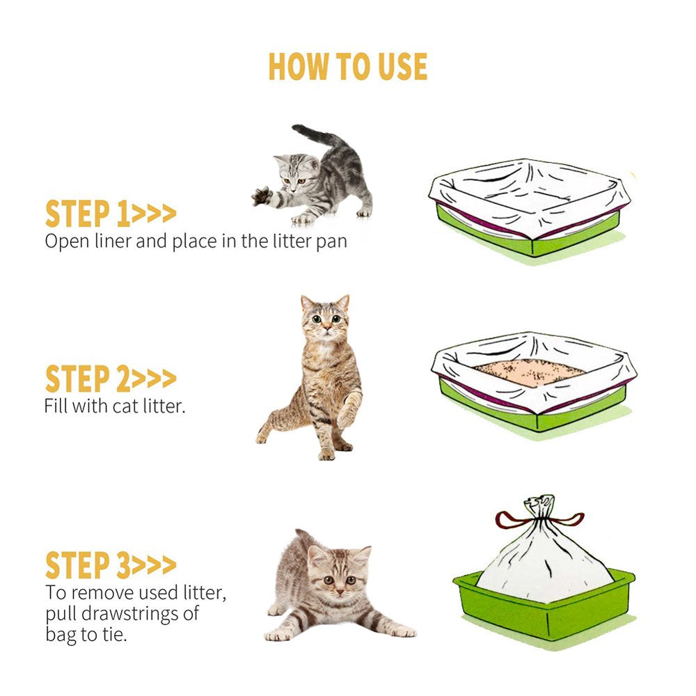 Bag 2 Packs Cat Litter Box Liners Cat Litter Pan Bags with Drawstring Pet Cat Supplies (L)