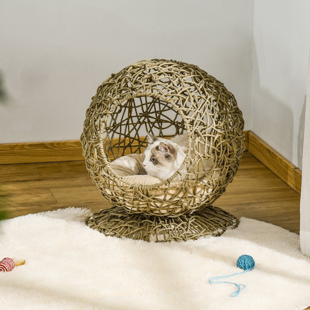 Pawhut Rattan Elevated Cat Bed, Comfortable Pet Sanctuary with Soft Bed Cushion Animals & Pet Supplies > Pet Supplies > Cat Supplies > Cat Beds Aosom LLC   