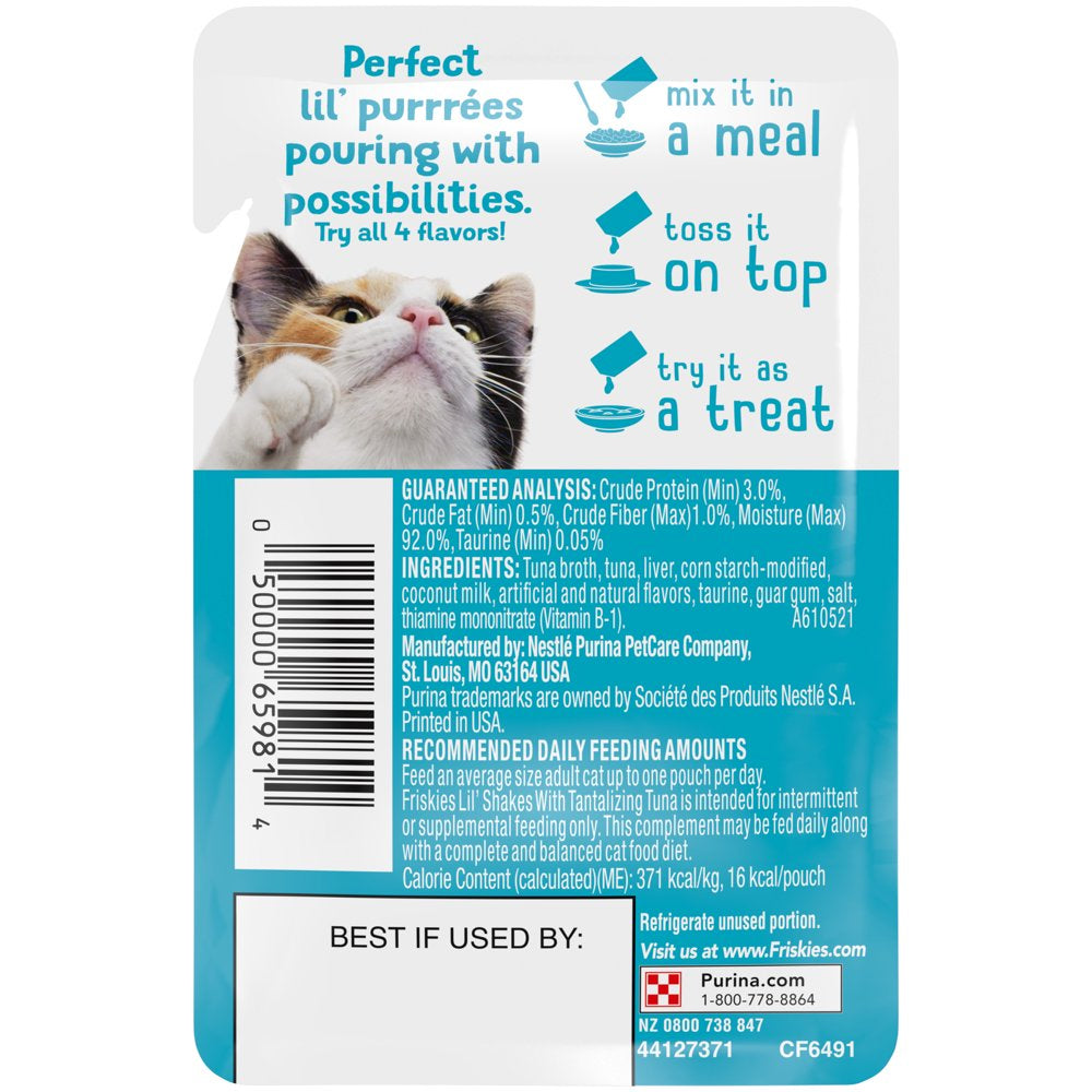 Friskies Lil' Shakes with Tantalizing Tuna Lickable Wet Puree Cat Food Topper, 1.55 Oz. Pouch Animals & Pet Supplies > Pet Supplies > Cat Supplies > Cat Treats Nestlé Purina PetCare Company   