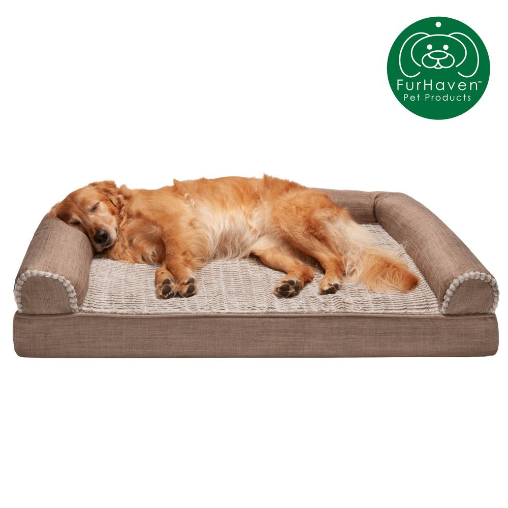 Furhaven Pet Products | Memory Foam Luxe Fur & Performance Linen Sofa-Style Couch Pet Bed for Dogs & Cats, Woodsmoke, Large Animals & Pet Supplies > Pet Supplies > Cat Supplies > Cat Beds FurHaven Pet Orthopedic Foam Jumbo Woodsmoke