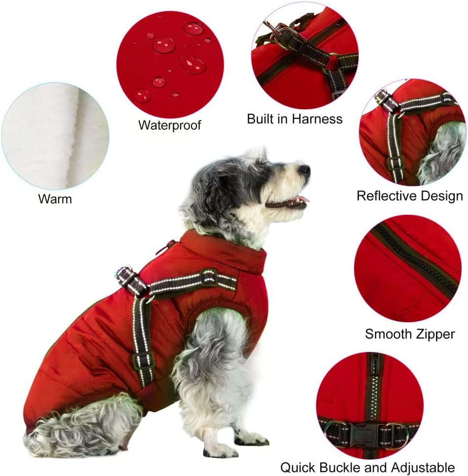 Gyuzh Dog Coat with Harness Winter Dog Coat Fleece Dog Jacket Waterproof Dog Coat Zipper Dog Jacket Puppy Coat Small Dog Clothes Dog Coat with Reflective Harness for Smal Medium Large Dogs Animals & Pet Supplies > Pet Supplies > Dog Supplies > Dog Apparel Gyuzh   