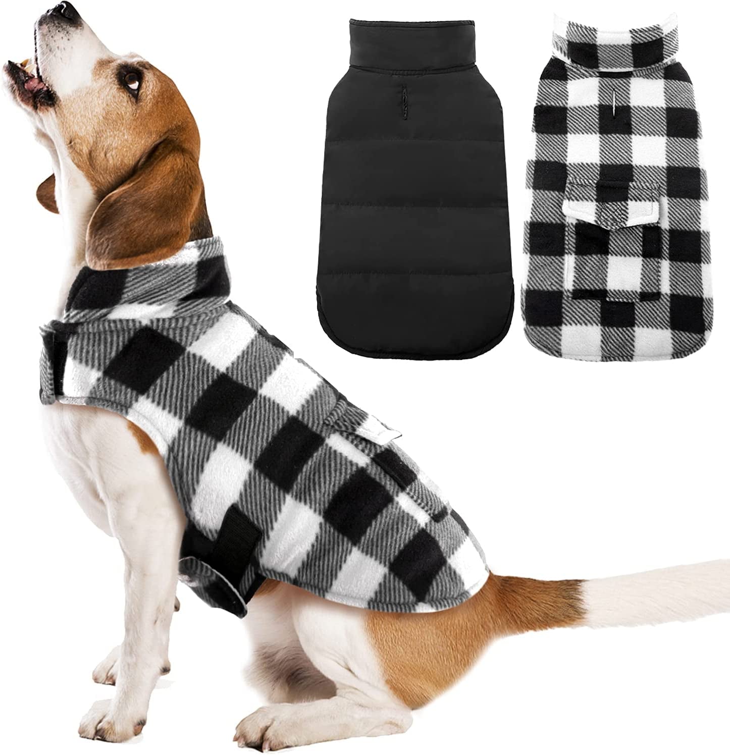 Kuoser Cozy Dog Winter Coat, Windproof Dog Jacket British Style Plaid Cold Weather Dog Coat Reversible Warm Dog Vest for Small Medium Large Dogs Red L Animals & Pet Supplies > Pet Supplies > Dog Supplies > Dog Apparel Kuoser White X-Small (Chest Girth: 9.4-13.8'') 