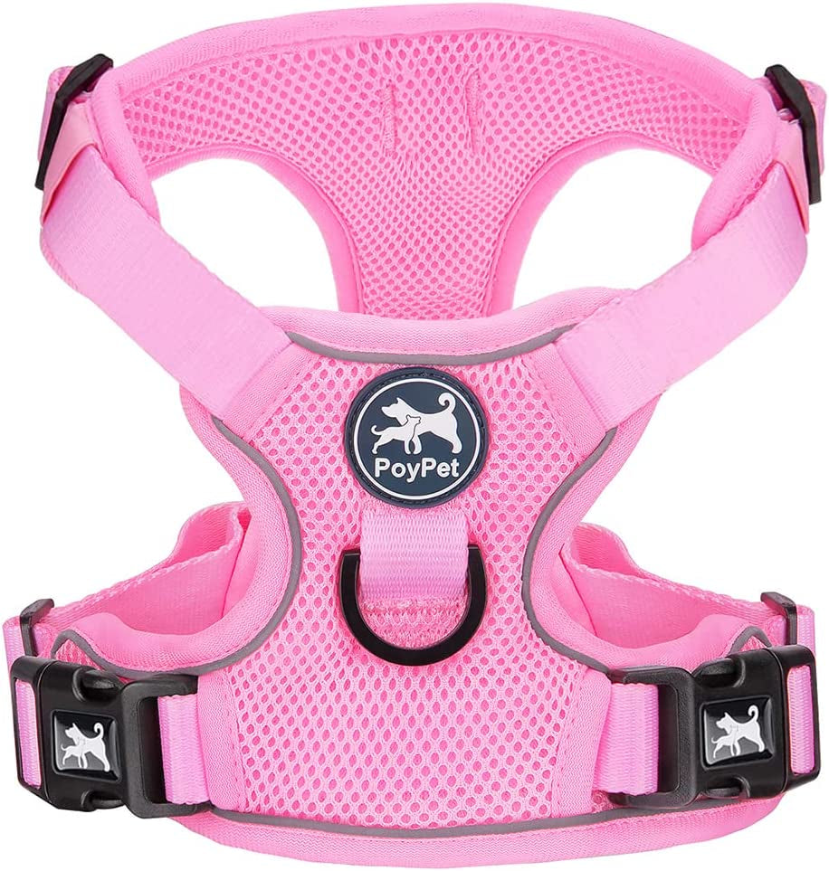 Poypet Reflective Soft Breathable Mesh Dog Harness Choke-Free Double Padded Vest with Adjustable Neck and Chest(Military Green,M) Animals & Pet Supplies > Pet Supplies > Dog Supplies > Dog Apparel PoyPet Light Pink Medium 