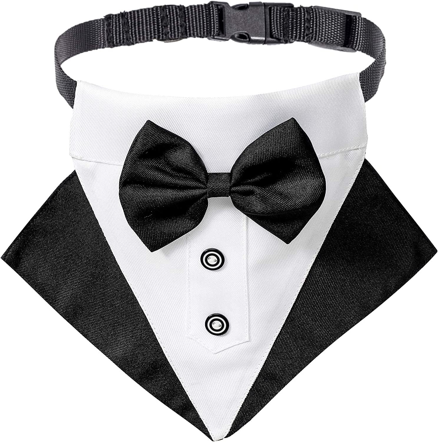 ADOGGYGO Formal Dog Tuxedo Wedding Dog Bandana Collar Dog Collar with Bow Tie Adjustable Dog Bowtie Collar Bandana for Small Medium Large Dog Pet (Large, Black) Animals & Pet Supplies > Pet Supplies > Dog Supplies > Dog Apparel ADOGGYGO Black Medium 