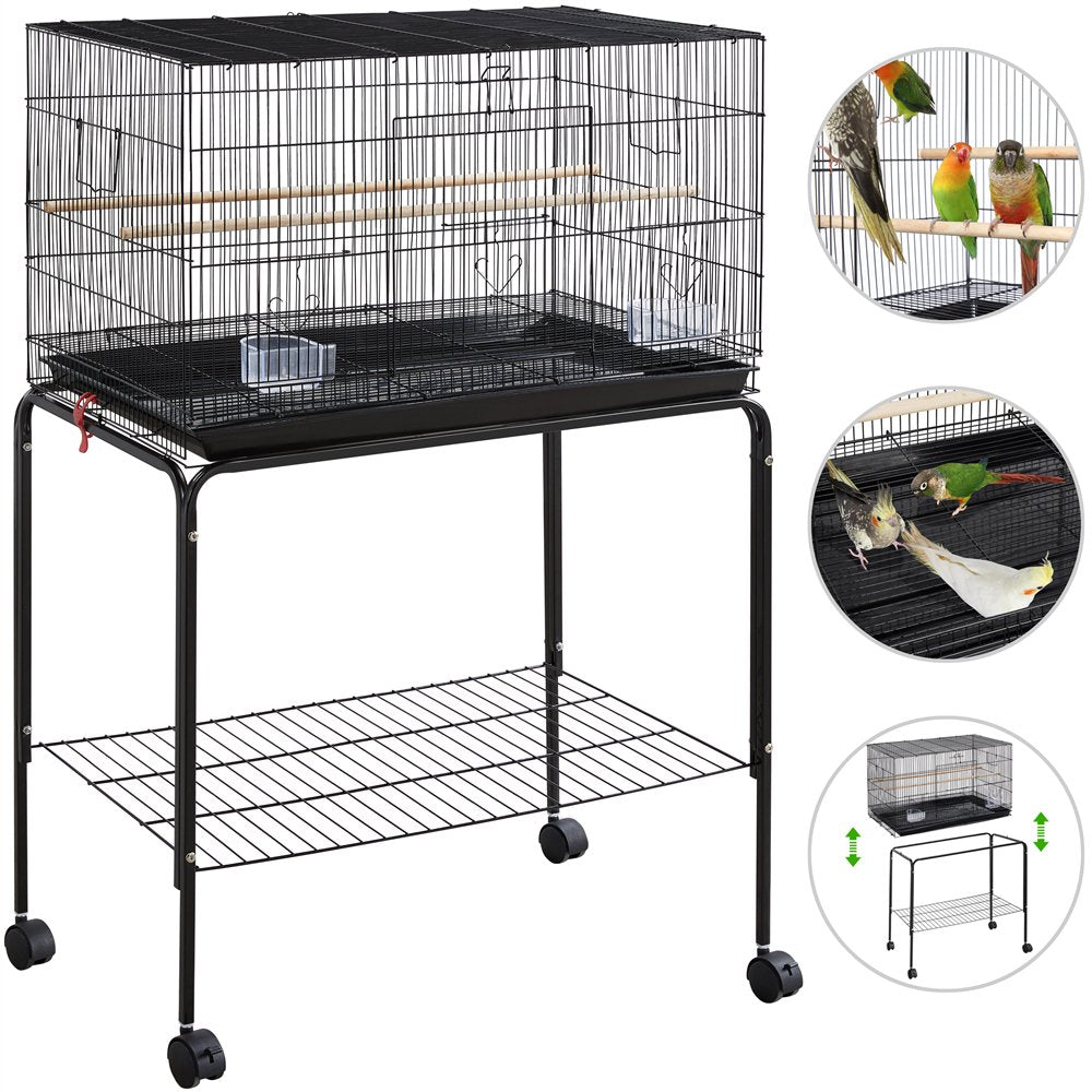 Smilemart 47" Metal Bird Cage with Slide-Out Tray and Rolling Stand, Black Animals & Pet Supplies > Pet Supplies > Bird Supplies > Bird Cages & Stands SmileMart   