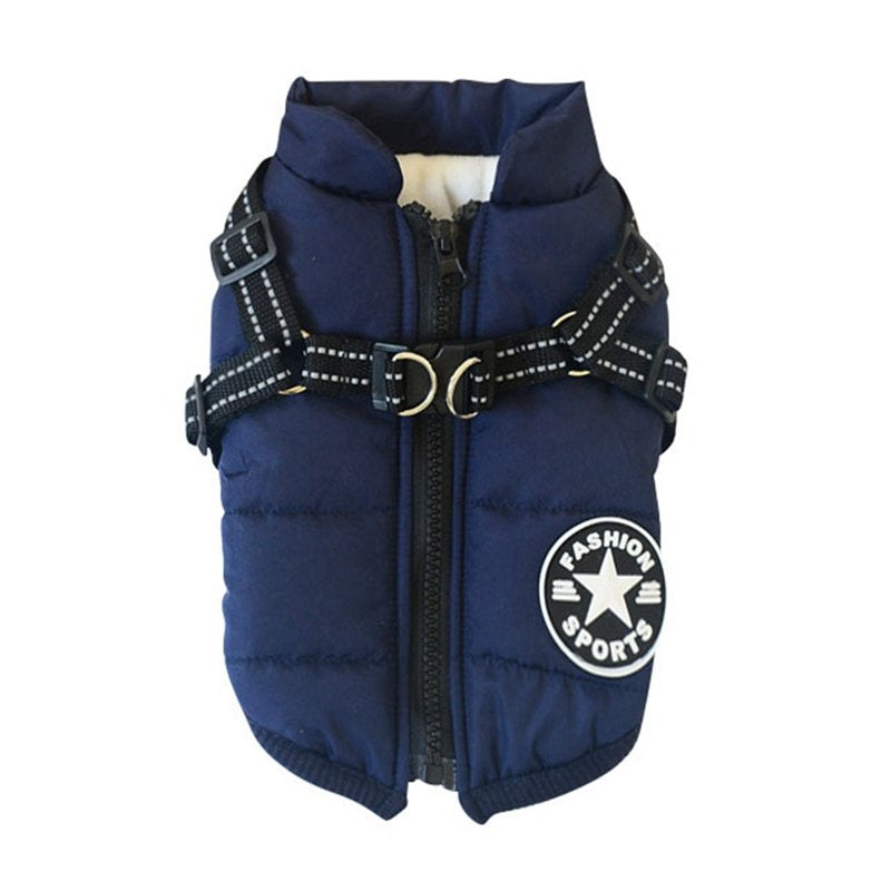 Small Dog Vest Harness, Pet Dog Sweater Bomber Jacket Coat Puppy Winter Padded Outfit Apparel,Navy Blue,S