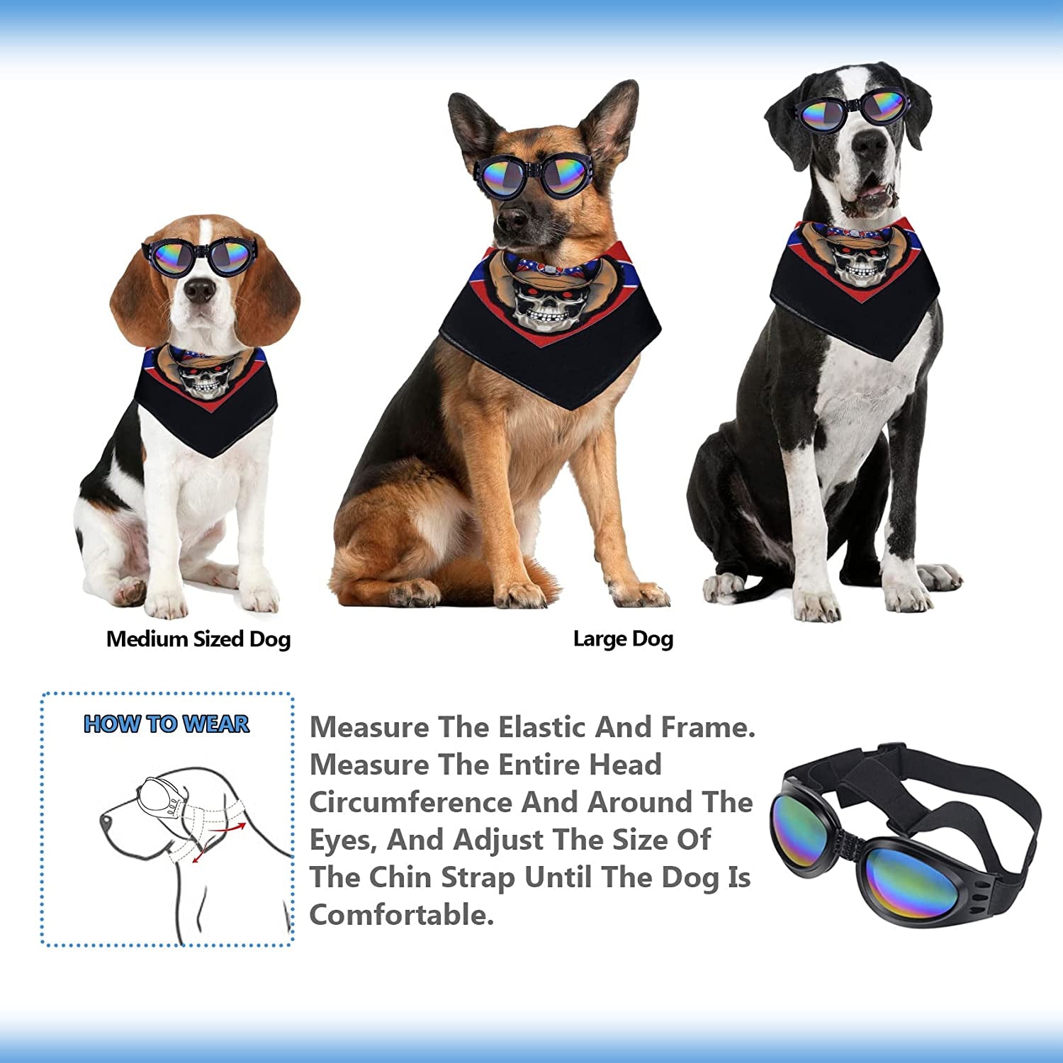 Knana Dog Goggles Sunglasses UV Protective Foldable Pet Sunglasses Adjustable Waterproof Eyewear Comes with Reversible Pet Scarf and Brooch Suitable for Medium or Large Dogs Animals & Pet Supplies > Pet Supplies > Dog Supplies > Dog Apparel Knana   