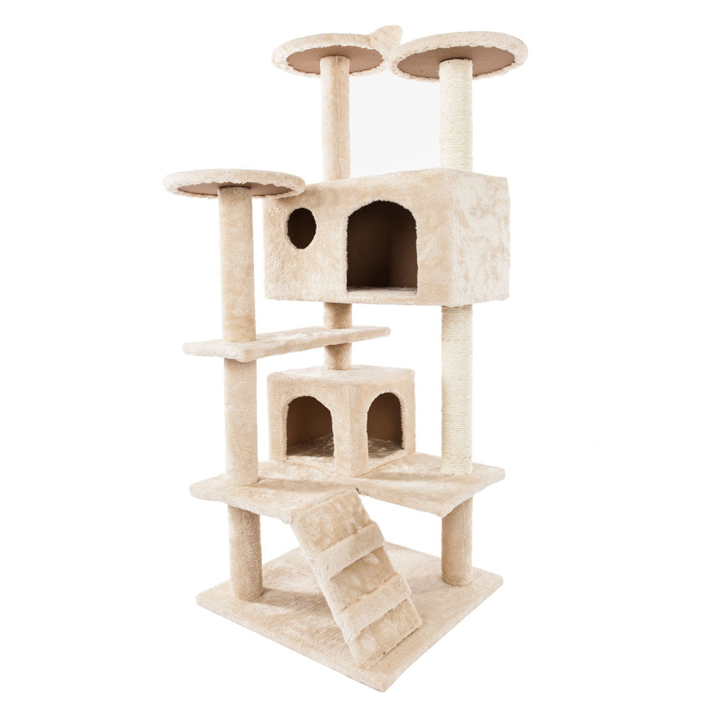 Lowestbest 52" Cat Activity Tree, Cat Tower with Sisal-Covered Scratcher Slope, Scratching Posts, Plush Perches, Activity Centre Multi-Level Cat Condo Furniture for Kittens Pets, Beige Animals & Pet Supplies > Pet Supplies > Cat Supplies > Cat Furniture Lowestbest   