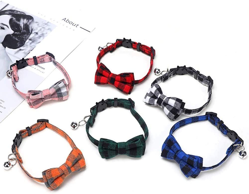 Colorful Plaid Small Dogs Collars Cat Necklaces, Pet Collars Dog Accessories Striped Bowknot Cat Collars(Orange) Animals & Pet Supplies > Pet Supplies > Dog Supplies > Dog Apparel QUNJUN   