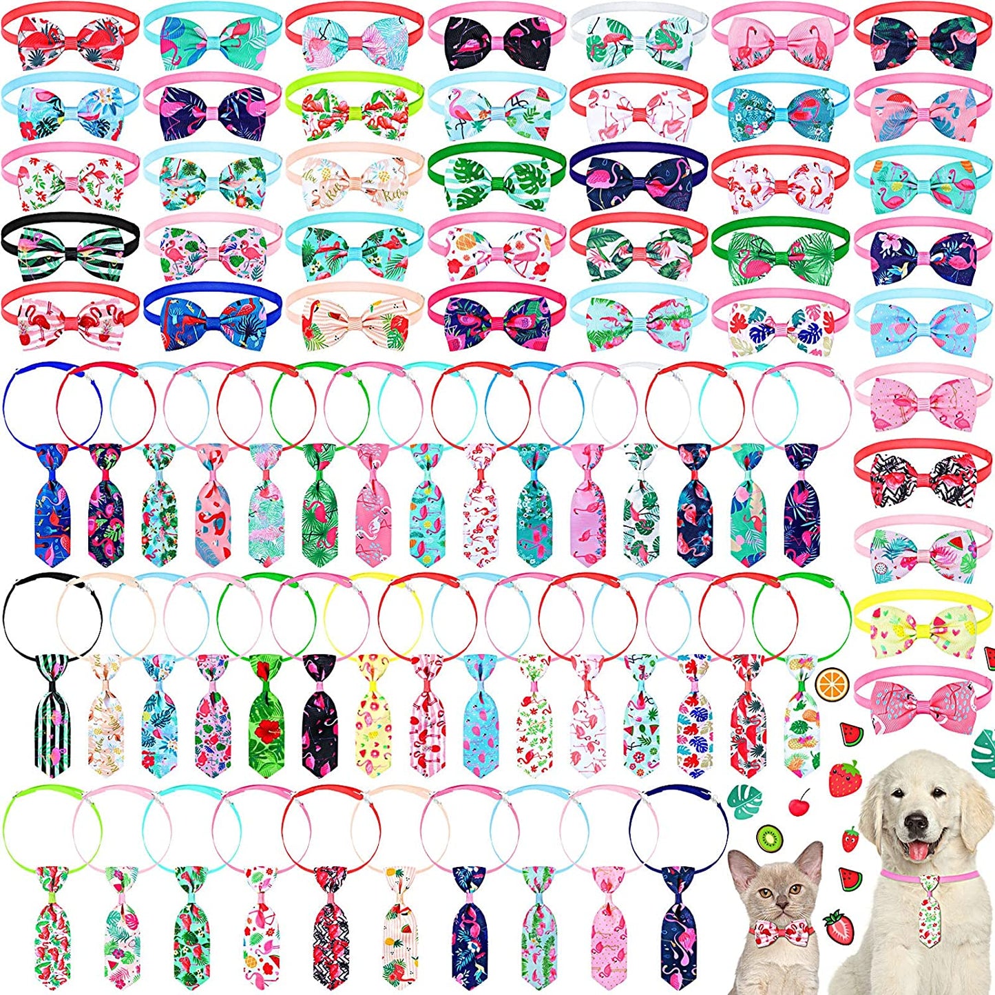 80 Pieces Summer Dog Bow Ties Dog Grooming Bows Adjustable Dog Neck Ties for Pet Includes 40 Dog Neckties and 40 Dog Bow Ties, Small Dog Bows Summer Dog Bow Tie for Dogs Cats Puppy (Cute Style) Animals & Pet Supplies > Pet Supplies > Dog Supplies > Dog Apparel Kajaia Cute Style  