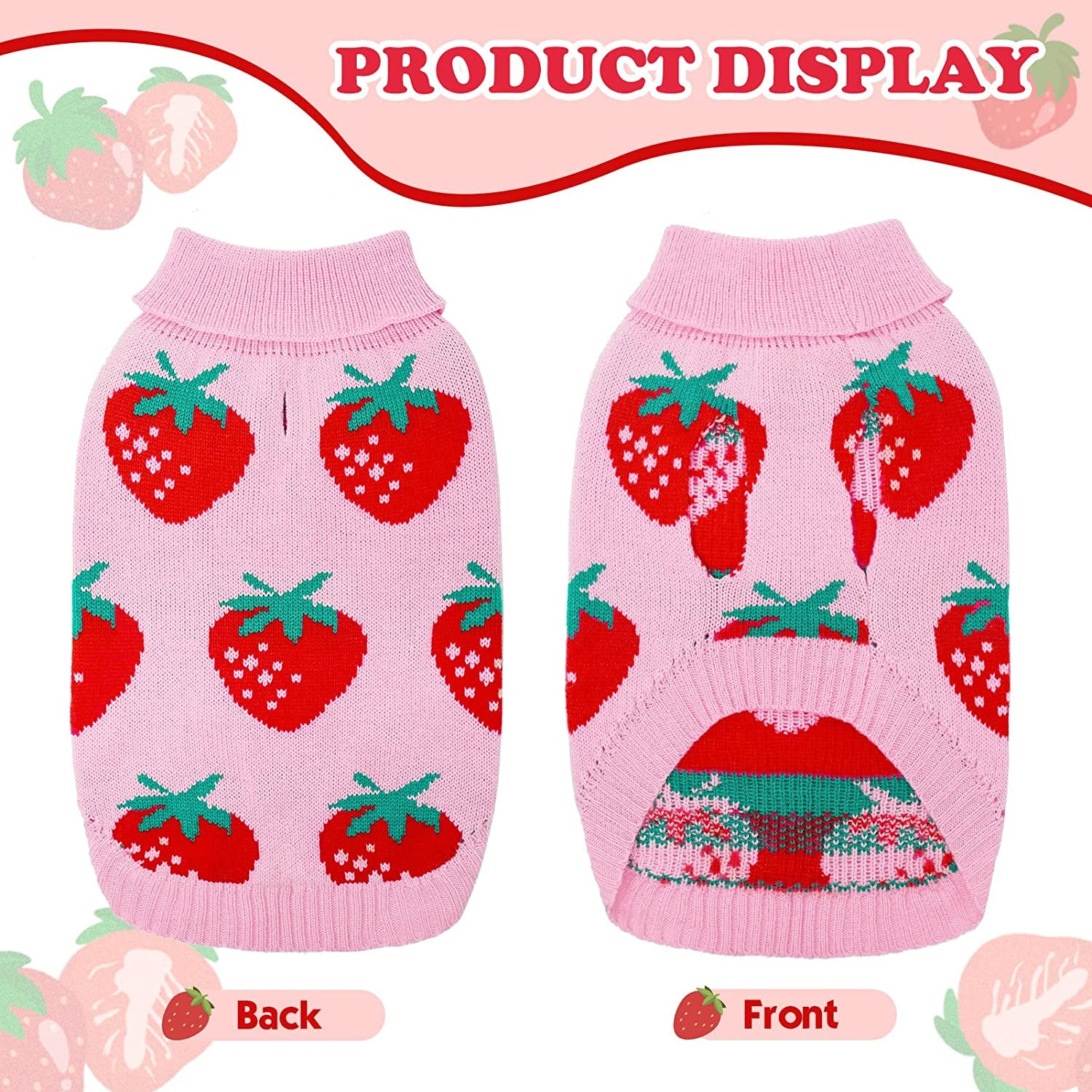 SCIROKKO Dog Sweaters for Small Dogs - Cute Girl Dog Clothes Knitwear Warm Puppy Winter Sweater, Pink Strawberry Animals & Pet Supplies > Pet Supplies > Dog Supplies > Dog Apparel SCIROKKO   