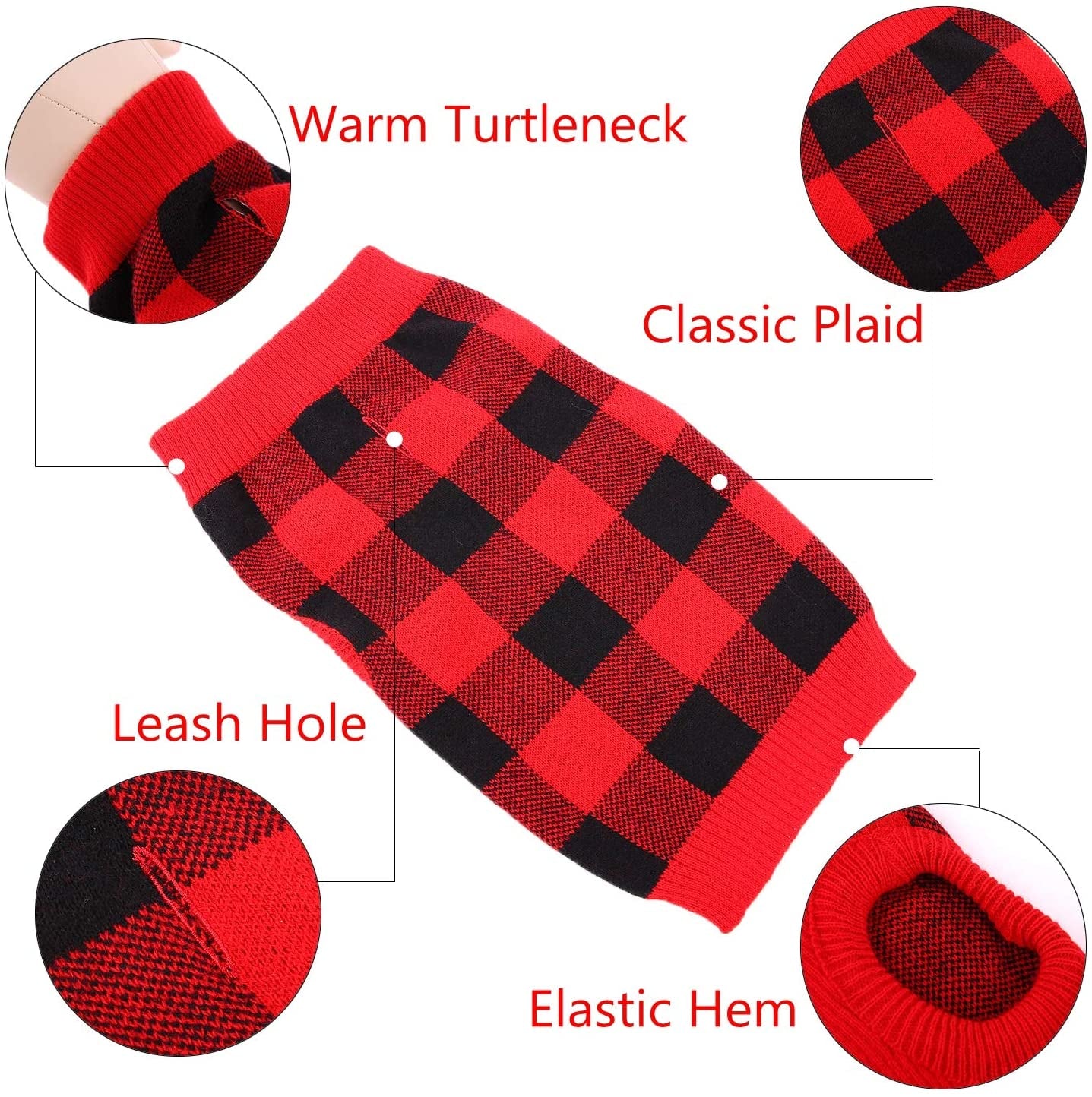 Dog Sweater Vest Turtleneck Dogs Knitted Sweatshirt with Harness Hole，Cold Weather Puppies Grid Pullover Pajamas， Fall Winter Pet Warm Clothes Christmas Costumes for Small Medium Dogs Cats Animals & Pet Supplies > Pet Supplies > Dog Supplies > Dog Apparel QBLEEV   