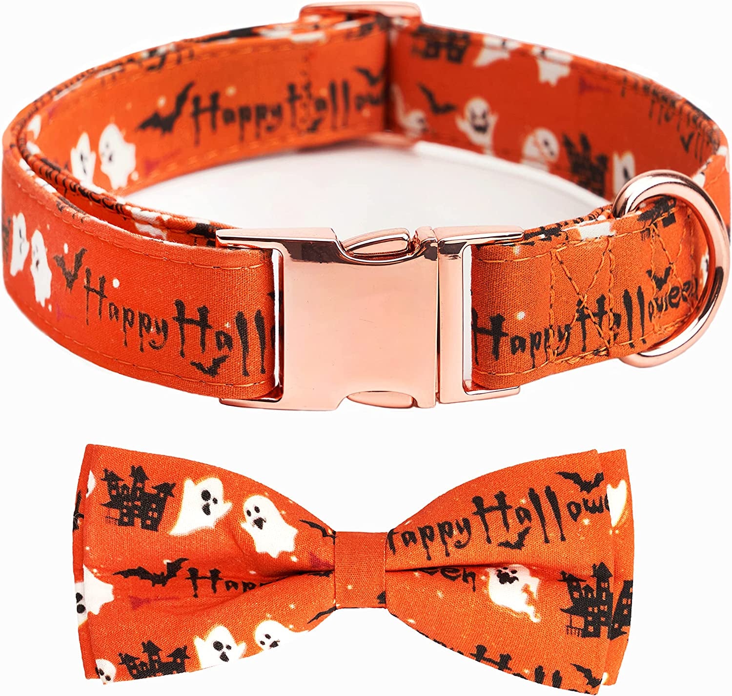 Thankspaw Soft Dog and Cat Collar with Bow Tie Print Flower Plaid Patterns Girl Dog Collars Adjustable Dog Collar for Small Medium Large Dogs Animals & Pet Supplies > Pet Supplies > Dog Supplies > Dog Apparel Thankspaw Halloween Pumpkin Small 