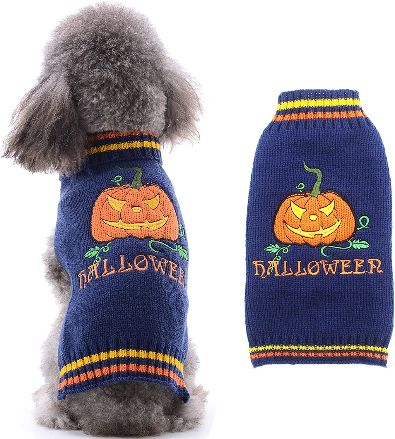 PETCARE Halloween Dog Sweater Ugly Funny Pumpkin Puppy Sweaters Halloween Costumes for Small Medium Large Dogs Cats Fall Winter Warm Soft Knit Vest Pet Dog Cat Kitten Clothes Big Dog Outfits Animals & Pet Supplies > Pet Supplies > Dog Supplies > Dog Apparel Yi Wu Shi Jia Chong Dian Zi Shang Wu Shang Hang blue XS (Fits 3-6 lbs) 