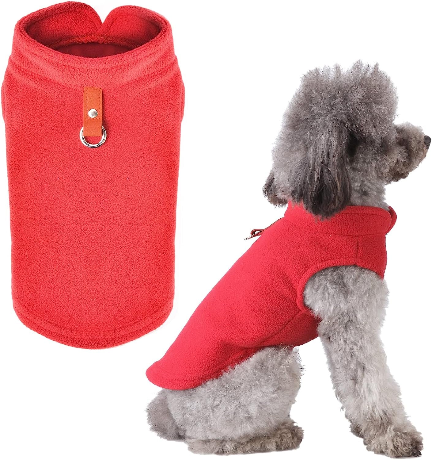 PETCARE Small Dog Sweater Cat Fleece Vest Soft Dog Jacket with Leash O-Ring Winter Warm Pet Pullover Coat Puppy Clothes for Small Dogs Cats Chihuahua Apparel Shih Tzu Costume, Grey Animals & Pet Supplies > Pet Supplies > Dog Supplies > Dog Apparel PETCARE Red M (Suggest 6-12 lbs) 