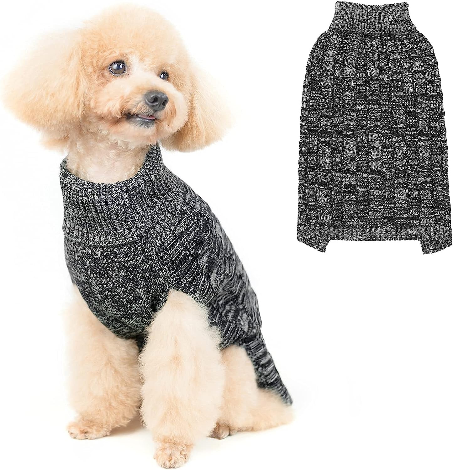 PUPTECK Dog Winter Sweaters - Classic Cold Days Dog Coat Knitted Clothes Soft Warm for Small Medium Large Dogs Indoor Outdoor Wearing Animals & Pet Supplies > Pet Supplies > Dog Supplies > Dog Apparel PUPTECK Black S/M 