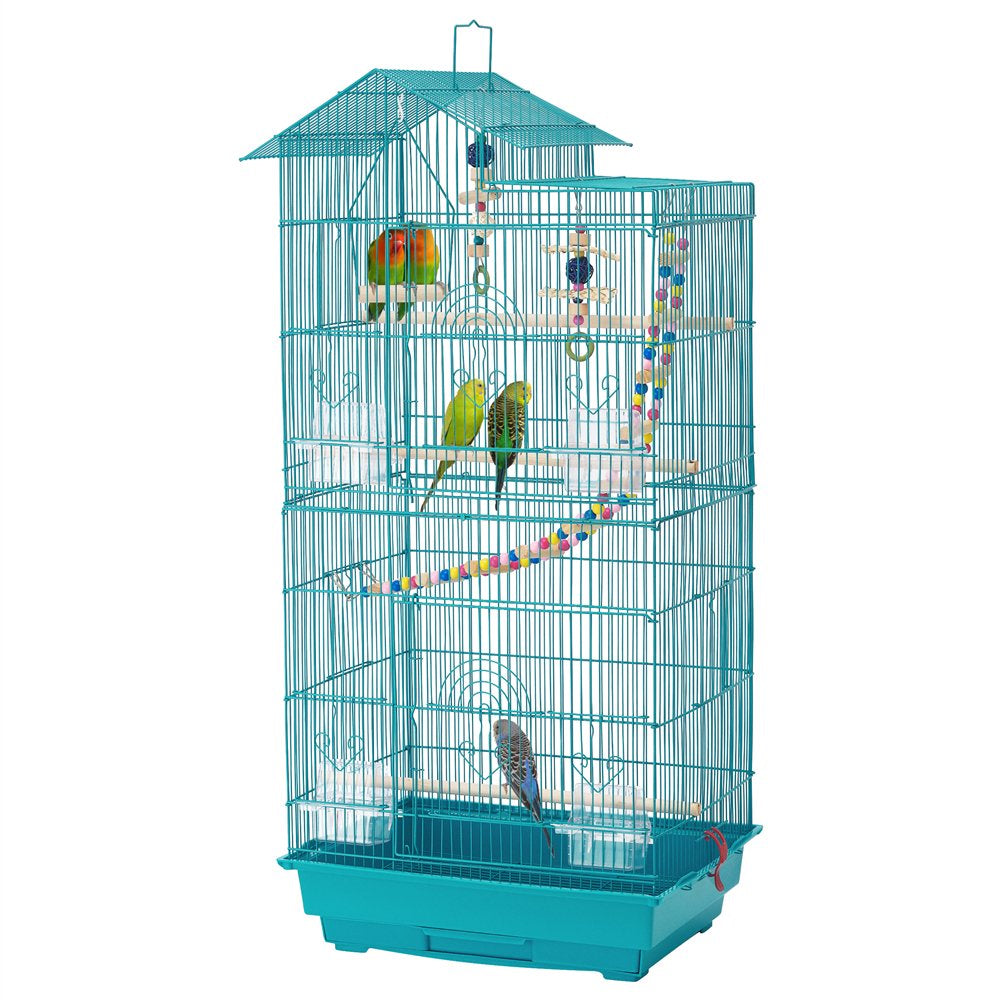 Smilemart 39" Metal Bird Cage with Perches and Toys, Black Animals & Pet Supplies > Pet Supplies > Bird Supplies > Bird Cages & Stands SmileMart Teal Blue  