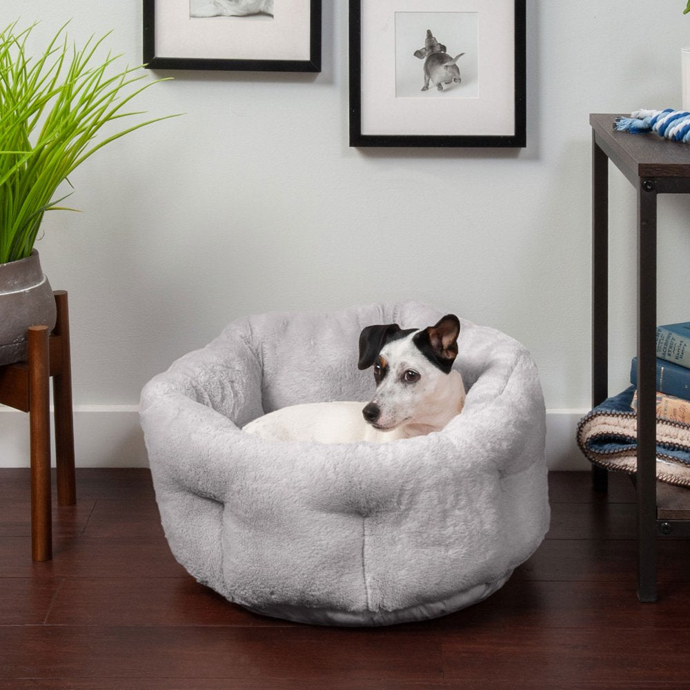 Furhaven | Luxe Fur Warming Hi-Lo Cuddler Bed for Dogs & Cats, Gray, Small
