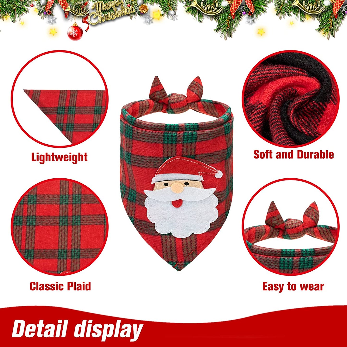 PAWCHIE 2 PCS Christmas Dog Bandanas with Handmade Applique (Santa Claus & Elk), Washable Plaid Triangle Bibs Scarfs for Puppy Animals & Pet Supplies > Pet Supplies > Dog Supplies > Dog Apparel PAWCHIE   