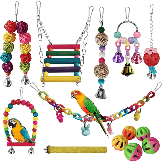 13Pcs Bird Parakeet Toys, Swing Chewing Toy, Hanging Bell Pet Swing Bird Cage Hammock Climbing Ladders Toy Wooden Perch Toys for Small Parrots, Conure, Cockatiels Animals & Pet Supplies > Pet Supplies > Bird Supplies > Bird Ladders & Perches Cenbee   