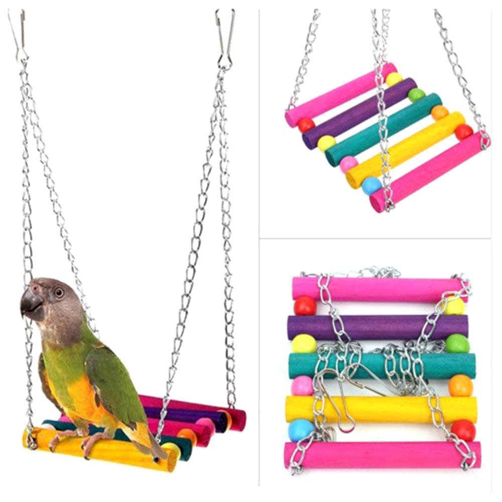 14 Pcs Bird Training Toys Parrot Chew Toy Safe Swing Ladder Perch Mirror Skateboard for Budgie Parakeet Cockatiel Macaw