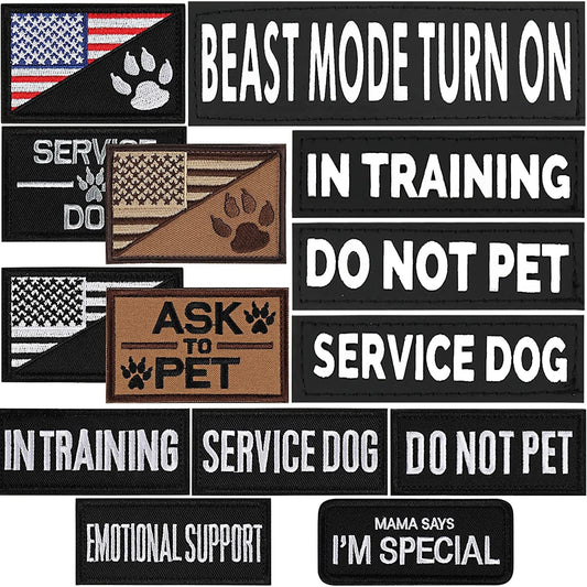 14 PCS Service Dog Patches Reflective Service Dog Vest Patches with Velcro Tactical Hook Loop Harness Patch Set for in Training Dog,Large Dog Animals & Pet Supplies > Pet Supplies > Dog Supplies > Dog Apparel AMCEMIC   