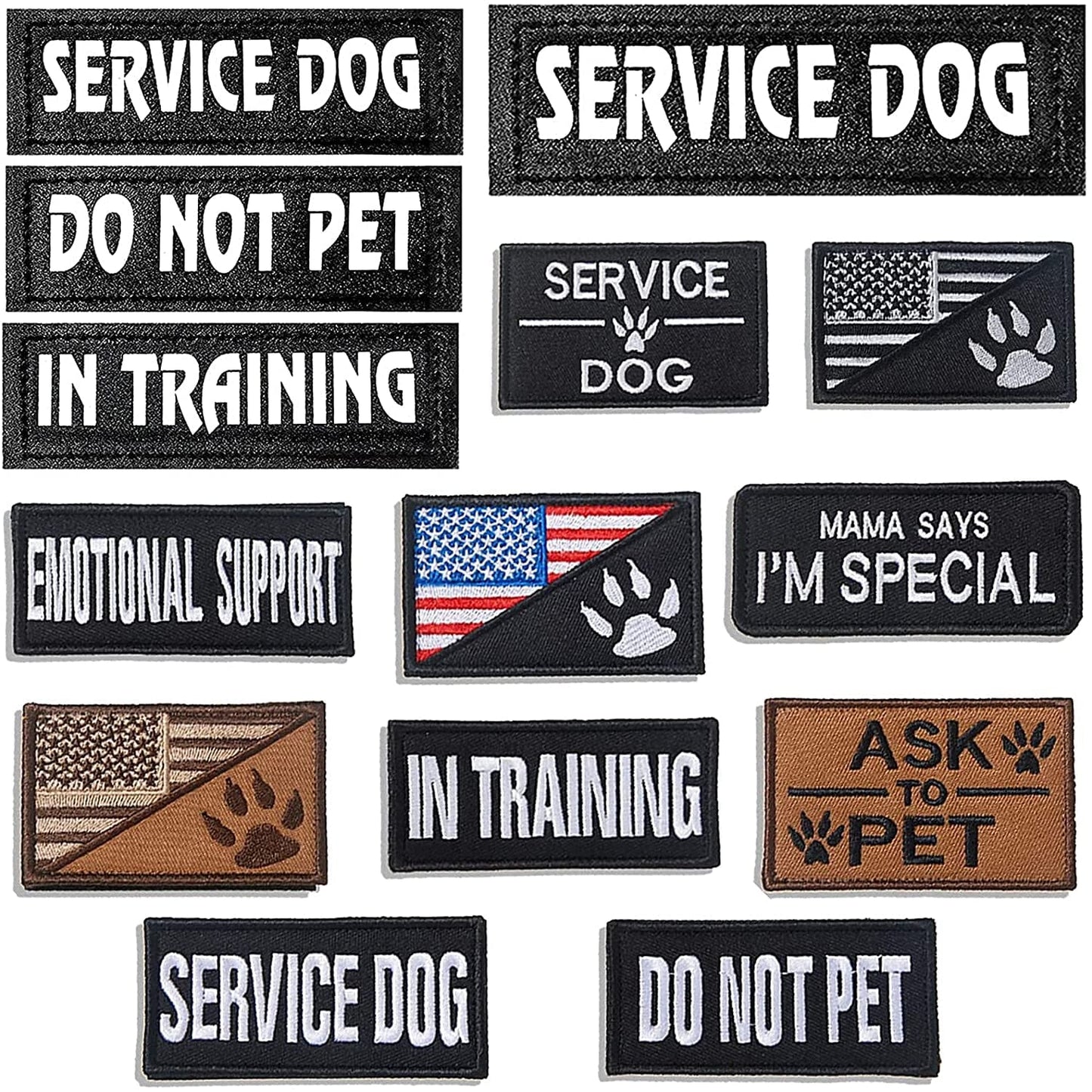 14 PCS Service Dog Patches Reflective Service Dog Vest Patches with Velcro Tactical Hook Loop Harness Patch Set for in Training Dog,Large Dog Animals & Pet Supplies > Pet Supplies > Dog Supplies > Dog Apparel AMCEMIC   