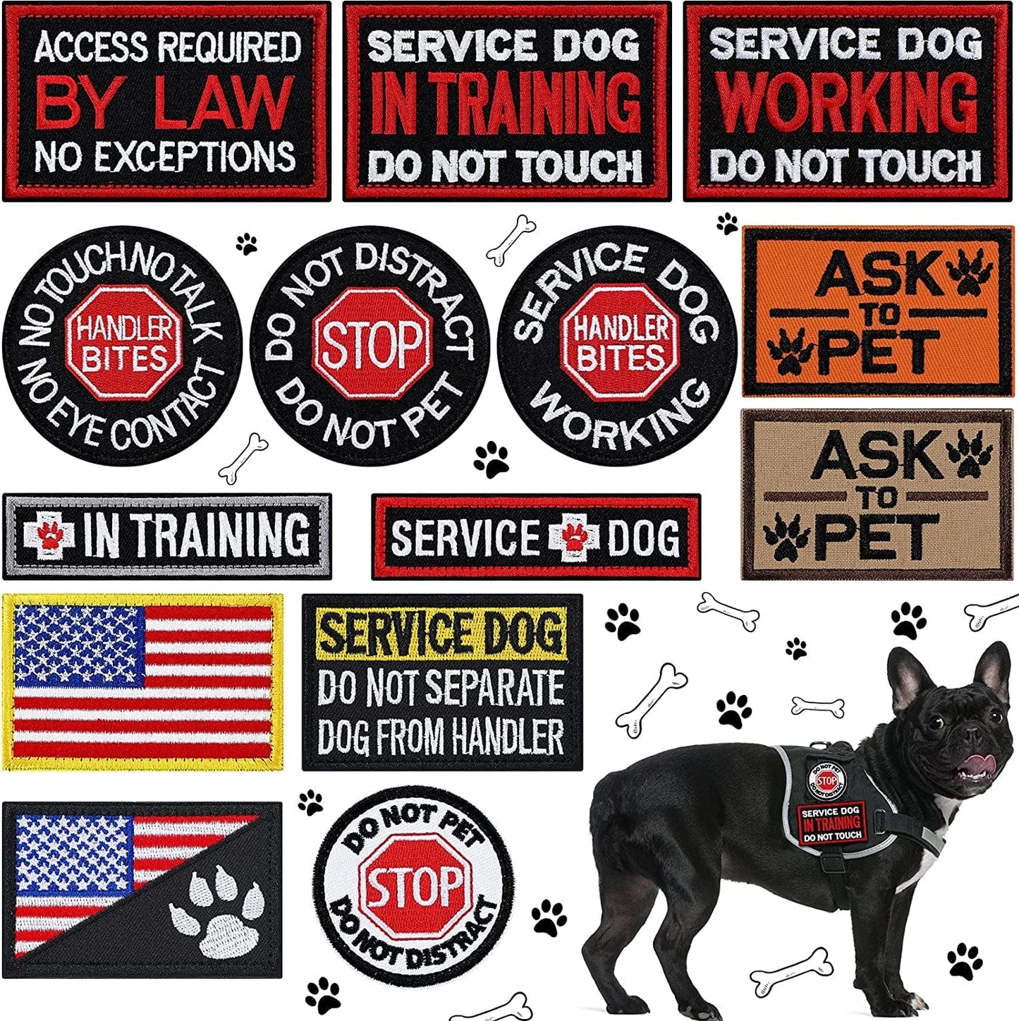 14 Pieces Service Dog Patches Dogs Harness Vest Patch for Tactical