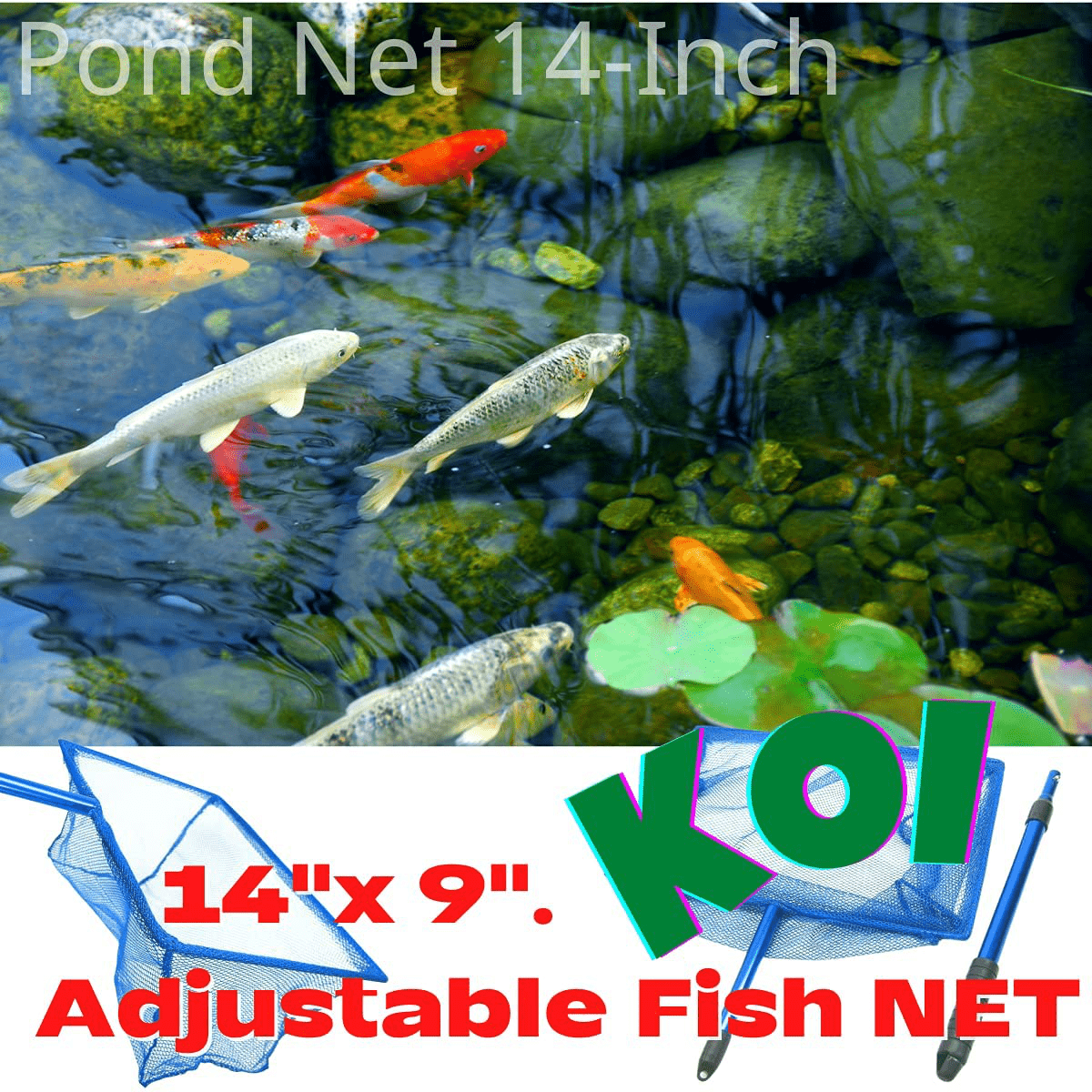 14"X 9" Koi Adjustable Fish NET Handle 30~54Cm Aluminum Fishing Pond Aquarium Animals & Pet Supplies > Pet Supplies > Fish Supplies > Aquarium Fish Nets CORISRX BEST OF YOUR LIFESTYLE   