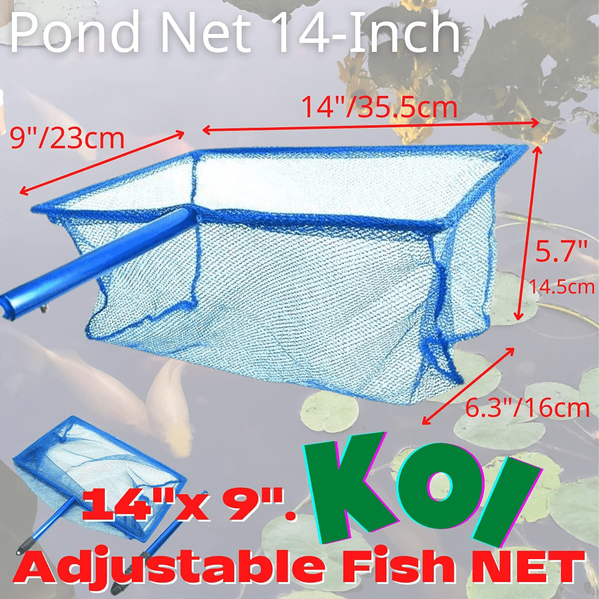 14"X 9" Koi Adjustable Fish NET Handle 30~54Cm Aluminum Fishing Pond Aquarium Animals & Pet Supplies > Pet Supplies > Fish Supplies > Aquarium Fish Nets CORISRX BEST OF YOUR LIFESTYLE   