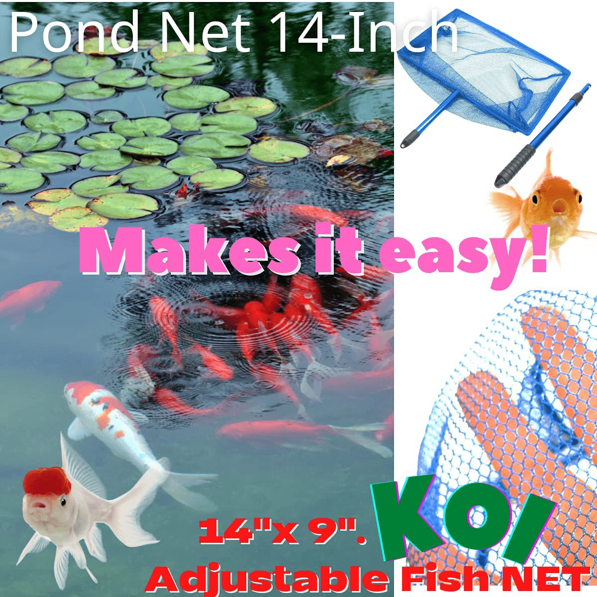 14"X 9" Koi Adjustable Fish NET Handle 30~54Cm Aluminum Fishing Pond Aquarium Animals & Pet Supplies > Pet Supplies > Fish Supplies > Aquarium Fish Nets CORISRX BEST OF YOUR LIFESTYLE   