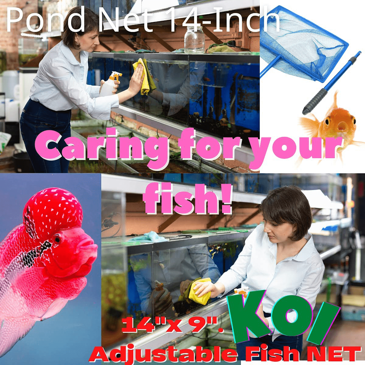 14"X 9" Koi Adjustable Fish NET Handle 30~54Cm Aluminum Fishing Pond Aquarium Animals & Pet Supplies > Pet Supplies > Fish Supplies > Aquarium Fish Nets CORISRX BEST OF YOUR LIFESTYLE   