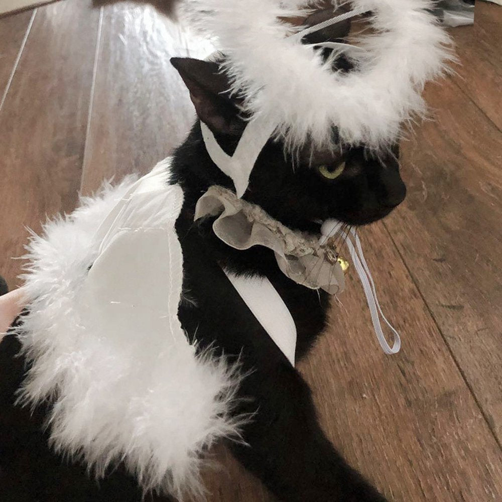 Halloween Pet Costume Feather Angel Wings Hat Apparel Outfits for Puppy Dog Cat Christmas Holiday Festival Cosplay Dress Up Animals & Pet Supplies > Pet Supplies > Cat Supplies > Cat Apparel pluoda   