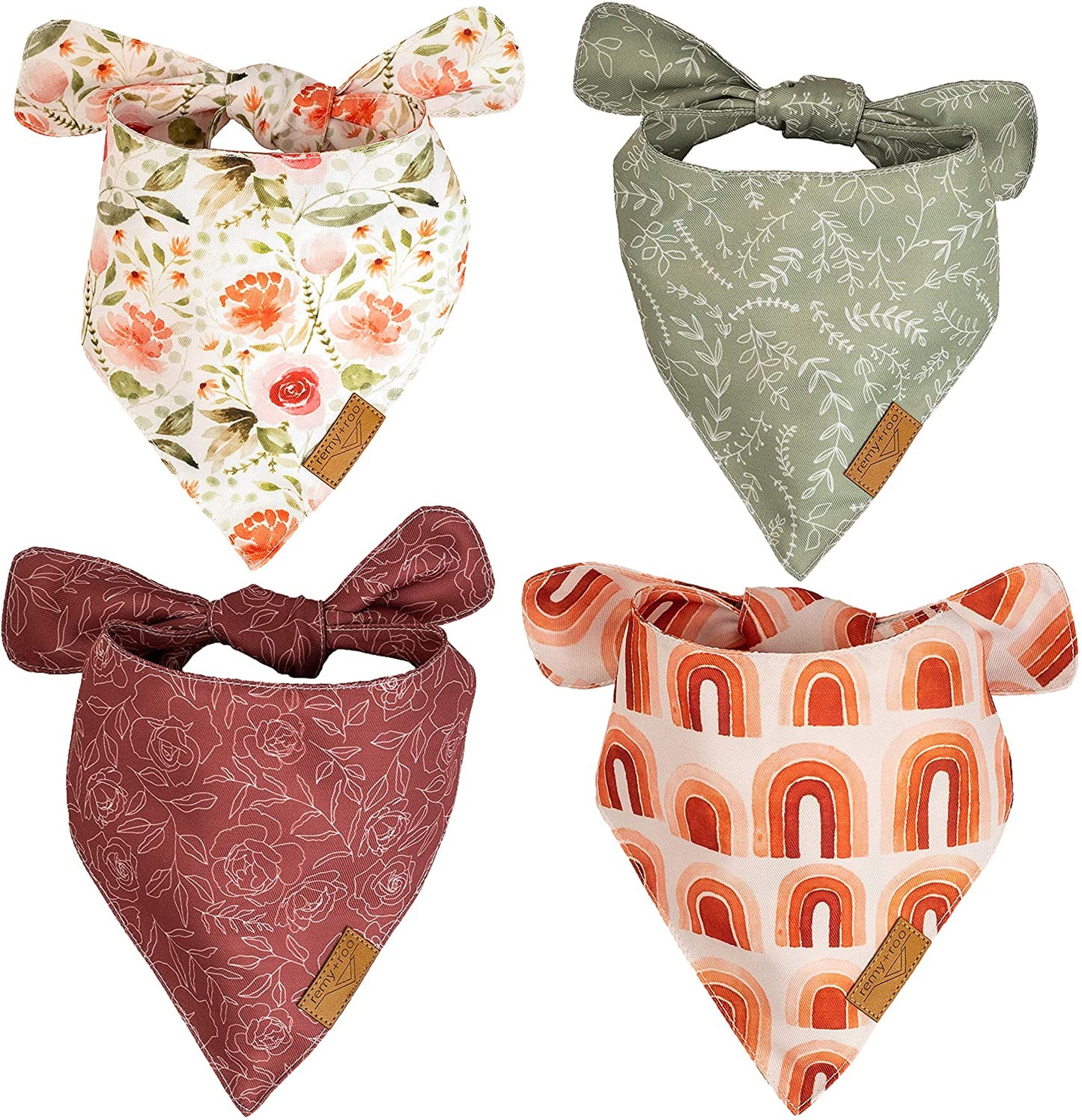 Remy+Roo Dog Bandanas - 4 Pack | Rubi Set | Premium Durable Fabric | Unique Shape | Adjustable Fit | Multiple Sizes Offered | (Large) Animals & Pet Supplies > Pet Supplies > Dog Supplies > Dog Apparel Remy+Roo XL  