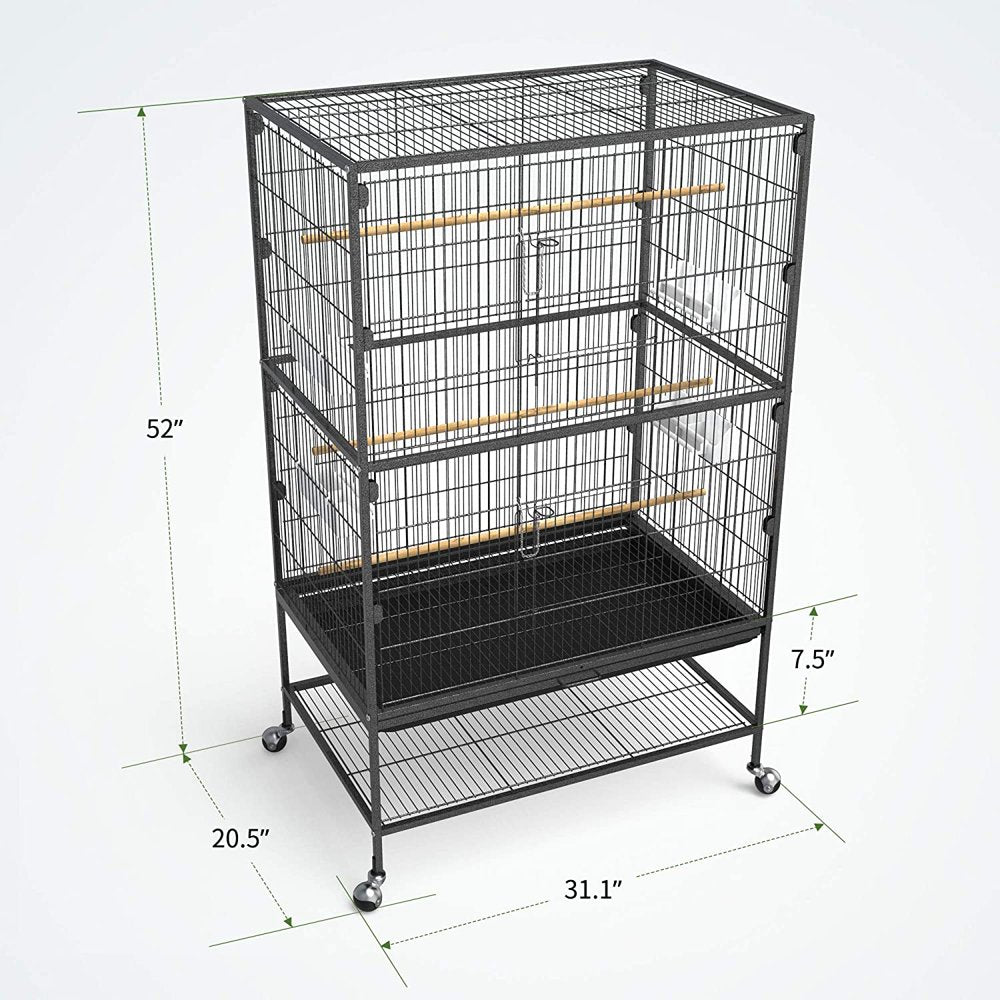 Kamileo 52-Inch Wrought Iron Flight Bird Parakeet Parrot Cage for Large Cockatiel, Canary, Finch, Lovebird, Parrotlet, Conure, Pigeons, African Grey Quaker, Birdcage with Rolling Stand Animals & Pet Supplies > Pet Supplies > Bird Supplies > Bird Cages & Stands Kamileo   