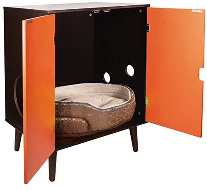 Penn-Plax Cat Walk Furniture: Contemporary Home Cat Litter Hide-Away Cabinet – Espresso with Orange Doors