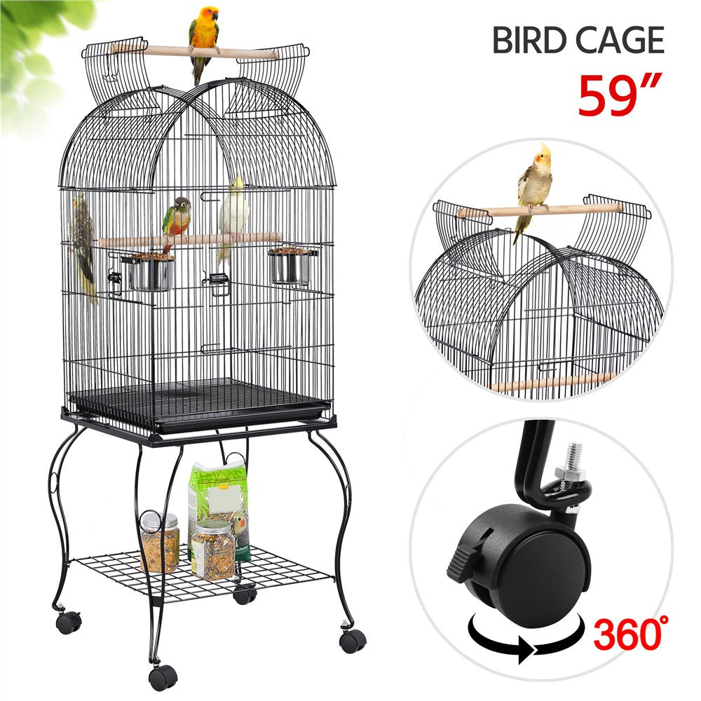 Topeakmart 59'' H Open Top Metal Bird Cage Rolling Parrot Cage with Stand for Small Birds Parakeet Lovebirds Cockatiel Canary Black Animals & Pet Supplies > Pet Supplies > Bird Supplies > Bird Cages & Stands Topeakmart   