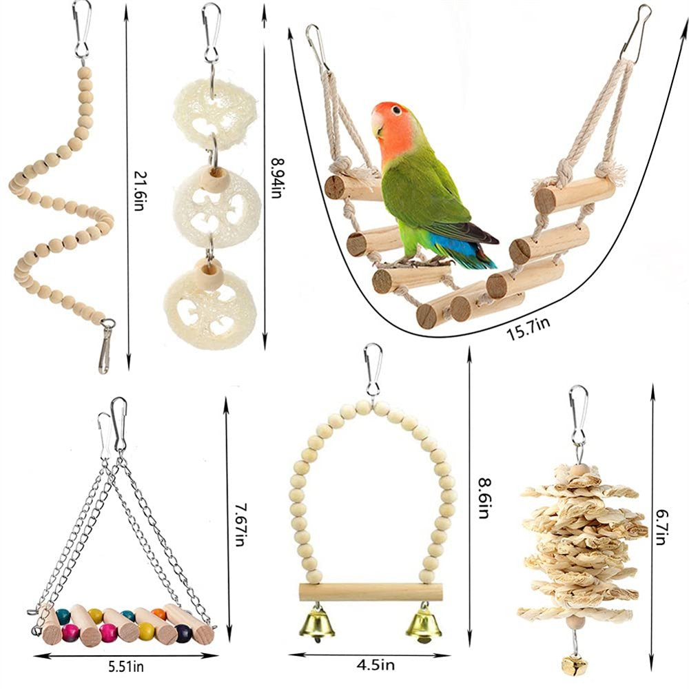 Bird Parrot Toys Swing Hanging Bird Cage Accessories Toy Perch Ladder Chewing Toys Hammock for Parakeets,Cockatiels,Lovebirds,Conures,Budgie,Macaws,Lovebirds,Finches and Other Small Pets Animals & Pet Supplies > Pet Supplies > Bird Supplies > Bird Ladders & Perches LJ   