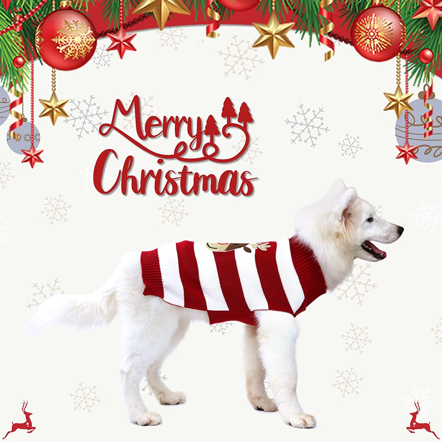 NACOCO Holiday Xmas Reindeer Sweaters Dog Sweaters New Year Christmas Sweater Pet Clothes for Small Dog and Cat (Red, Xx-Small) Animals & Pet Supplies > Pet Supplies > Dog Supplies > Dog Apparel Nacoco   