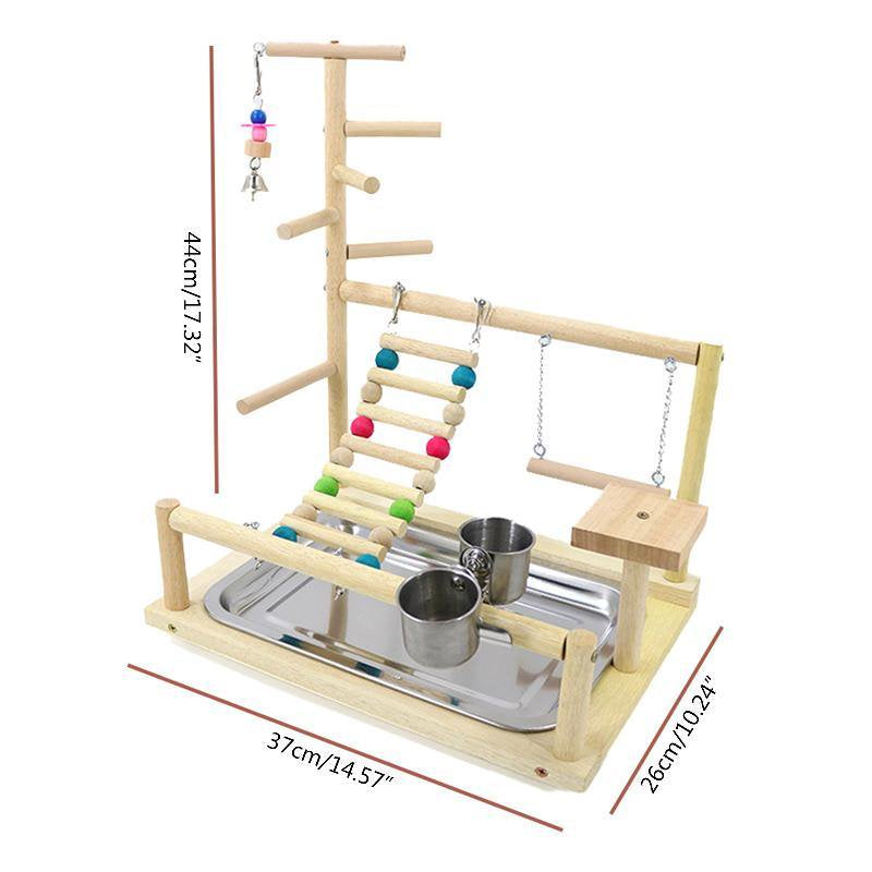 TONKBEEY Wood Perch Gym Playpen Ladder with Feeder Cups for Lovebirds Parakeet Cage Gift for Bird Lover Easy to Use Clean Durable Animals & Pet Supplies > Pet Supplies > Bird Supplies > Bird Gyms & Playstands TONKBEEY   