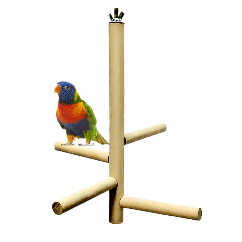 Maxcozy Wooden Parrot Pet Bird Stand Stick Perch for Birds 4 Layer Stages Toys Rotating Ladder