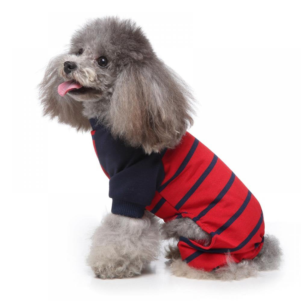 Dog Pajamas Striped Pet Jumpsuits Cotton Dog Onesies Long Sleeves Pet Pajamas Cute Dog Apparels Soft Pet Clothes for Puppy Small Dogs (Red,S) Animals & Pet Supplies > Pet Supplies > Dog Supplies > Dog Apparel 798413868   