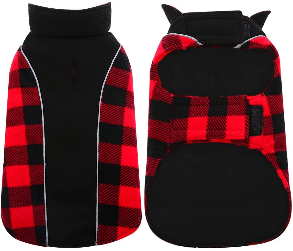 Kuoser Reversible Dog Coat, Warm Waterproof Dog Jacket, British Style Plaid Dog Winter Coats, Puppy Cold Weather Vest Windproof Outdoor Clothes Dog Snow Jackets for Small Medium Large Dogs Animals & Pet Supplies > Pet Supplies > Dog Supplies > Dog Apparel Kuoser Red (Black Lining) X-Large (Pack of 1) 