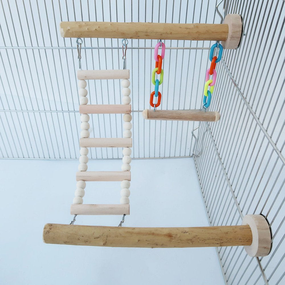 AOOOWER Wood Bird Perch Stand Toy Parrot Swing Climbing Ladder Birdcage Play Gyms Playground for Parakeet Cockatiel Lovebirds Animals & Pet Supplies > Pet Supplies > Bird Supplies > Bird Cages & Stands AOOOWER   