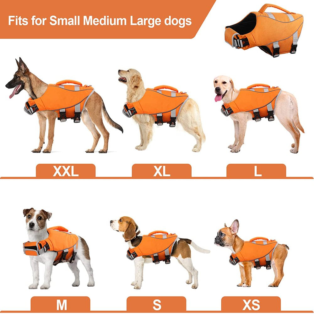 IDOMIK Dog Life Jacket, Adjustable Dog Life Vest with Reflective Piping Ripstop Dog Lifesaver Pet Life Preserver with High Flotation for Small Medium and Large Dogs at the Pool, Beach,Boating