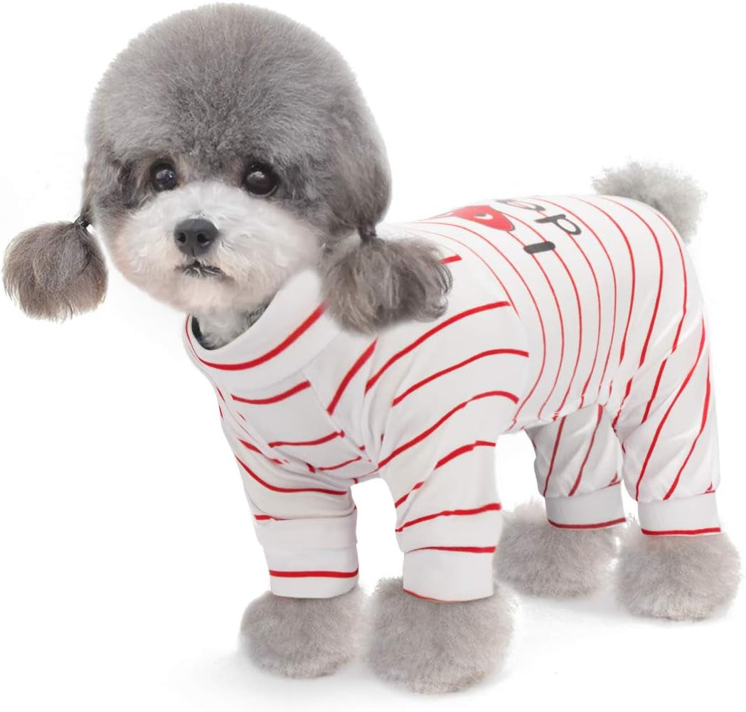 2-Pack Cotton Dog Pajamas Lightweight Dog Onesies for Small Medium Dogs and Cats Puppy Body Suits Cute Baby Dog Jumpsuit I Love My Mommy/Daddy Printed Pet Clothes, Grey Stars/Red Stripes, M Animals & Pet Supplies > Pet Supplies > Dog Supplies > Dog Apparel Scheppend   